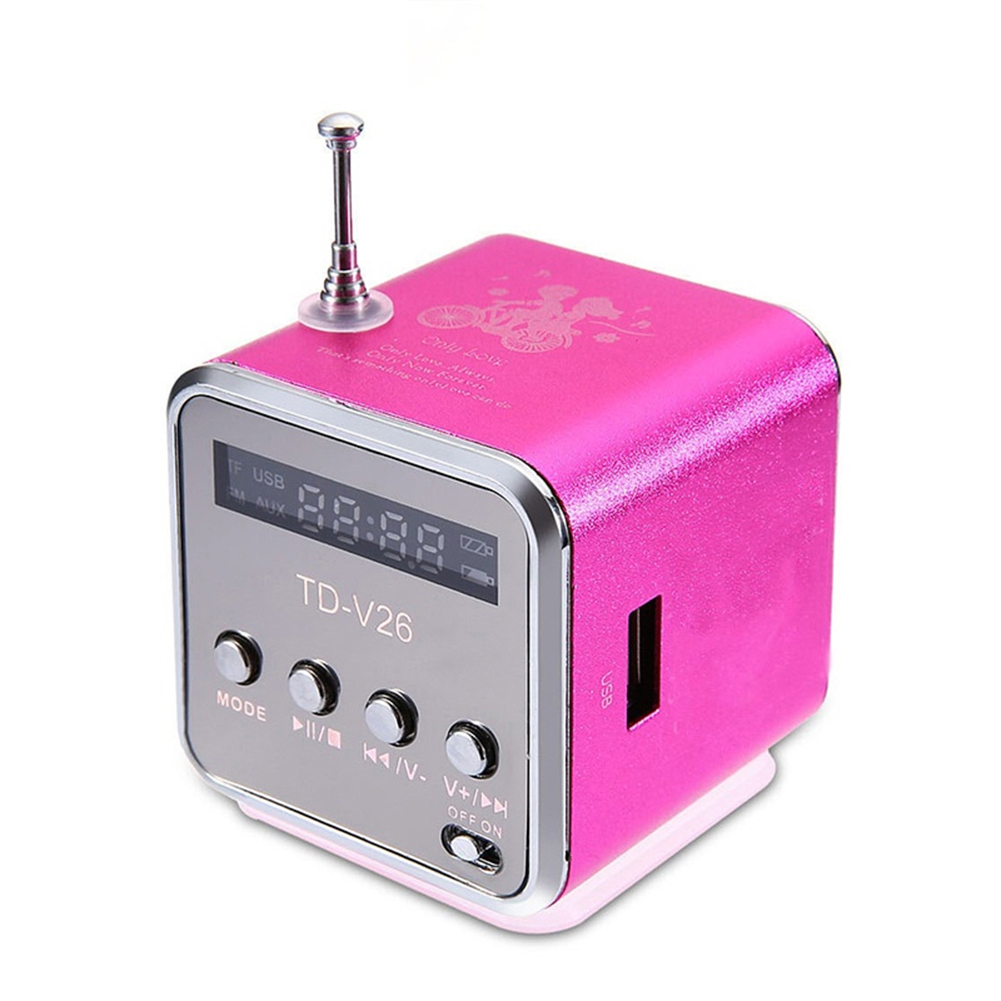 TD-V26 Mini Digitale Fm Radio Speaker Draagbare Fm Radio Ontvanger Met Led Display Scherm Luidspreker Ondersteuning Tf-kaart: Rose Red