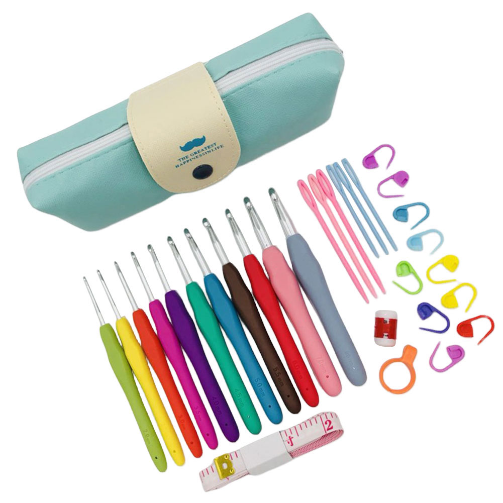 Juego de ganchos de ganchillo para mamá y abuela, Kit de agujas de tejer de hilo con estuche, mango ergonómico, 11 tamaños, coloridos,: Multicolor