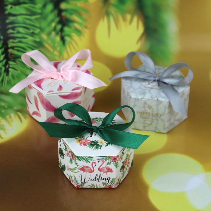 Flamingo Hexagon Candy Box Paper Chocolate Packing Swettt Favor Boxes For Wedding Party Baby Shower Biethday Supplies