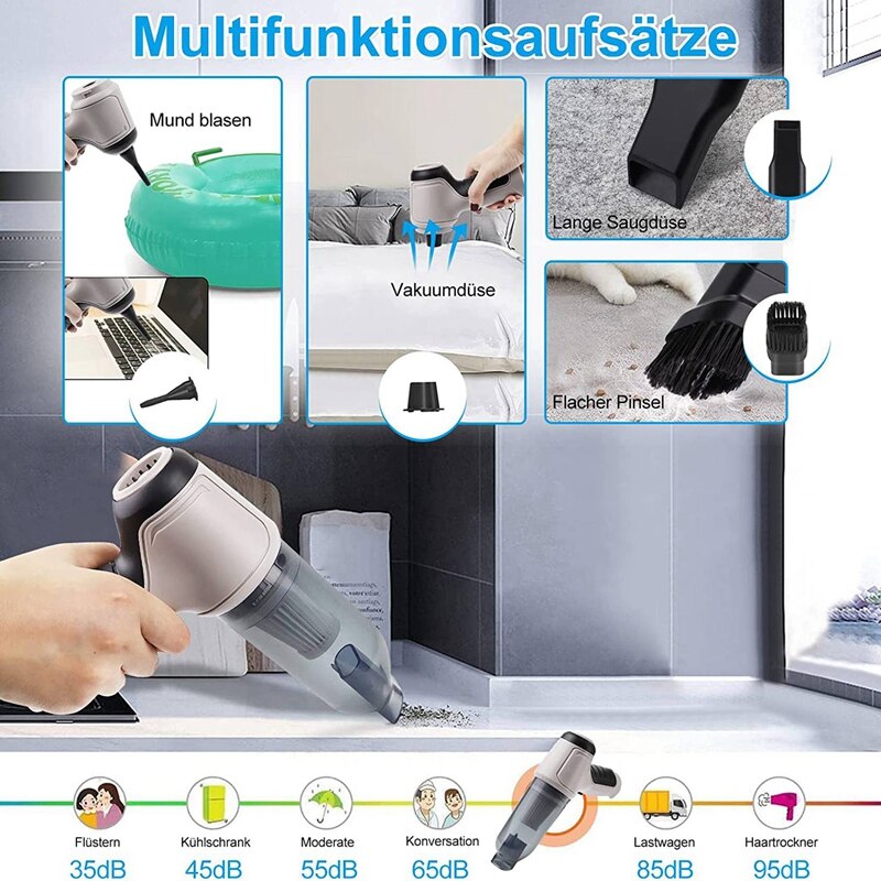 4In1 120W Cordless Air Blower Handheld Portable Air Duster Mini 9000Pa Wireless Car Vacuum Cleaner Cyclonic Suction Home