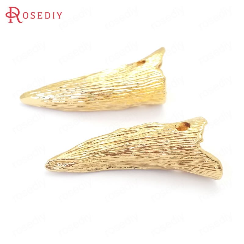 (37635)4PCS 30x11MM 24K Gold Color Brass Horn Charms Pendants Jewelry Making Supplies Diy Findings Accessories