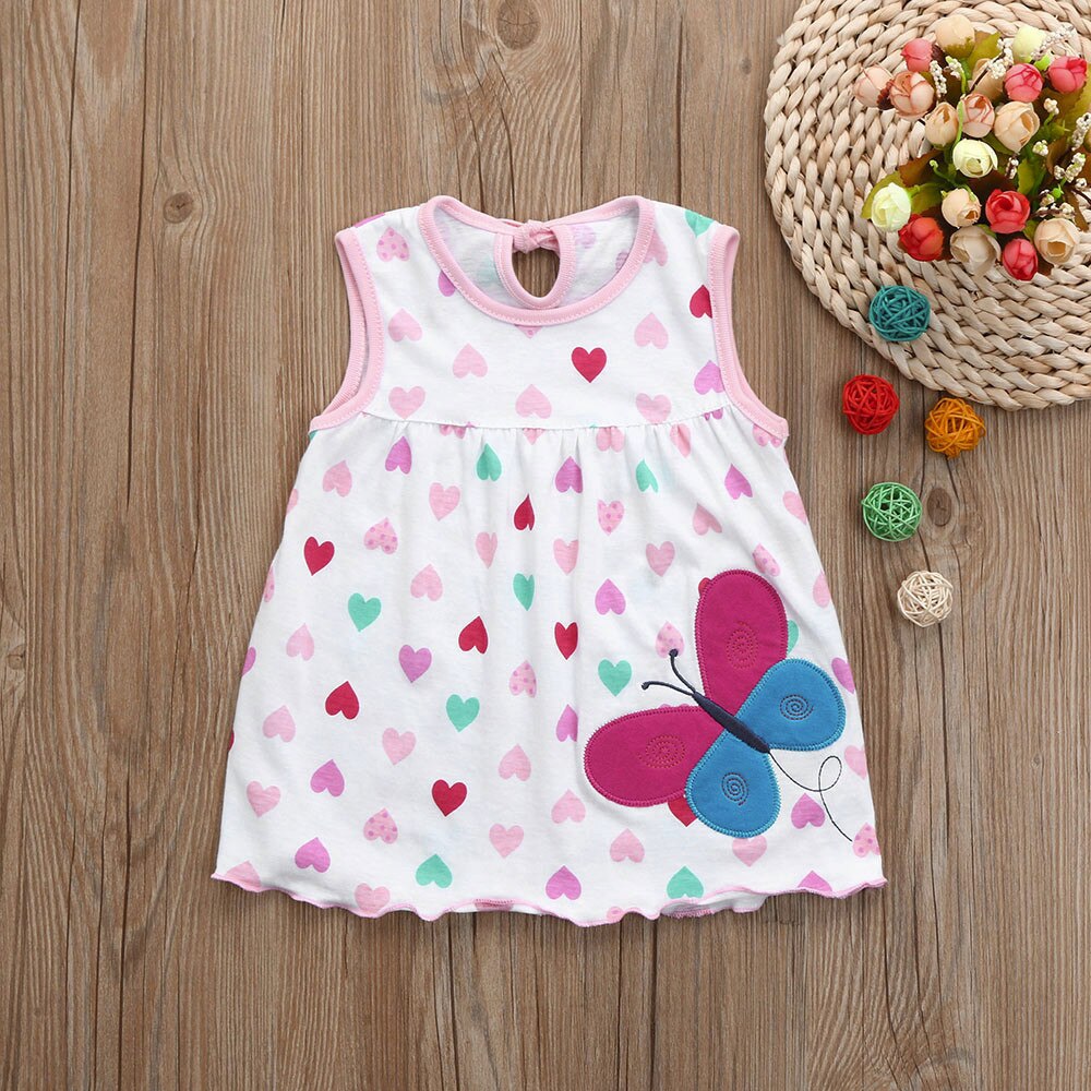 Sommer Mädchen Kleid Kleinkind Nettes Baby Baumwolle Blume freundlicher Punkt Abschläge T-Shirt Weste Ärmelloses Mädchen lässig freundlicher Kleidung