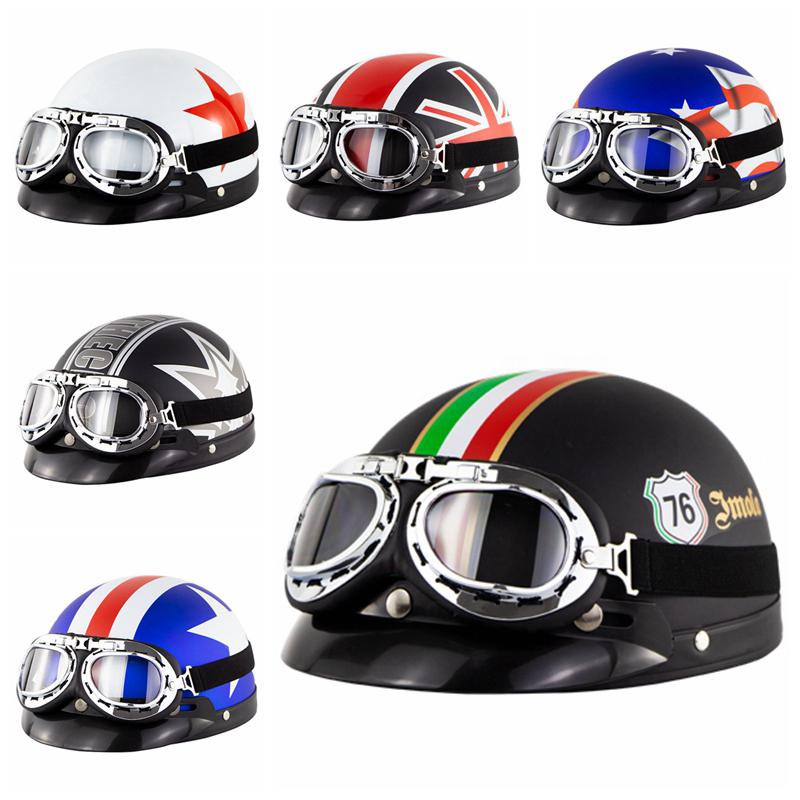 Unisex Motorhelm Open Gezicht Half Helm Outdoor Fietsen Cafe Racer Beschermende Sterke Veiligheid Helmen Met Bril