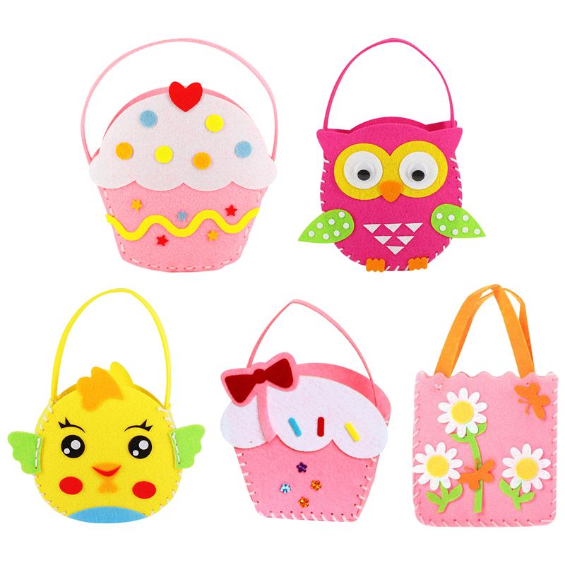 5 Sets Handbag Making Kits Kids Handmade Non-woven Bag Kits DIY Craft Supplies