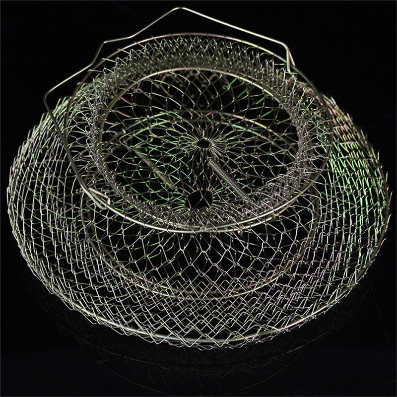 Portable Fish Care Keep Mesh Wire Foldable Fishing Cage Drum-shaped Steel Wire Creel Fishing Net