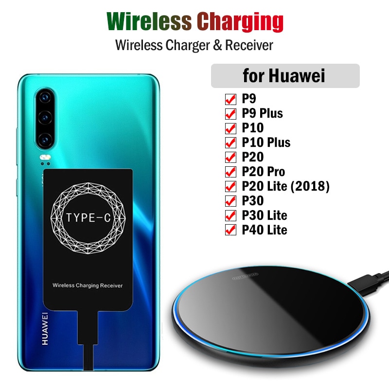 Cargador inalámbrico para teléfono Huawei P9 P10 Plus P20 Pro P30 P40 Lite, adaptador de carga tipo C, receptor Qi