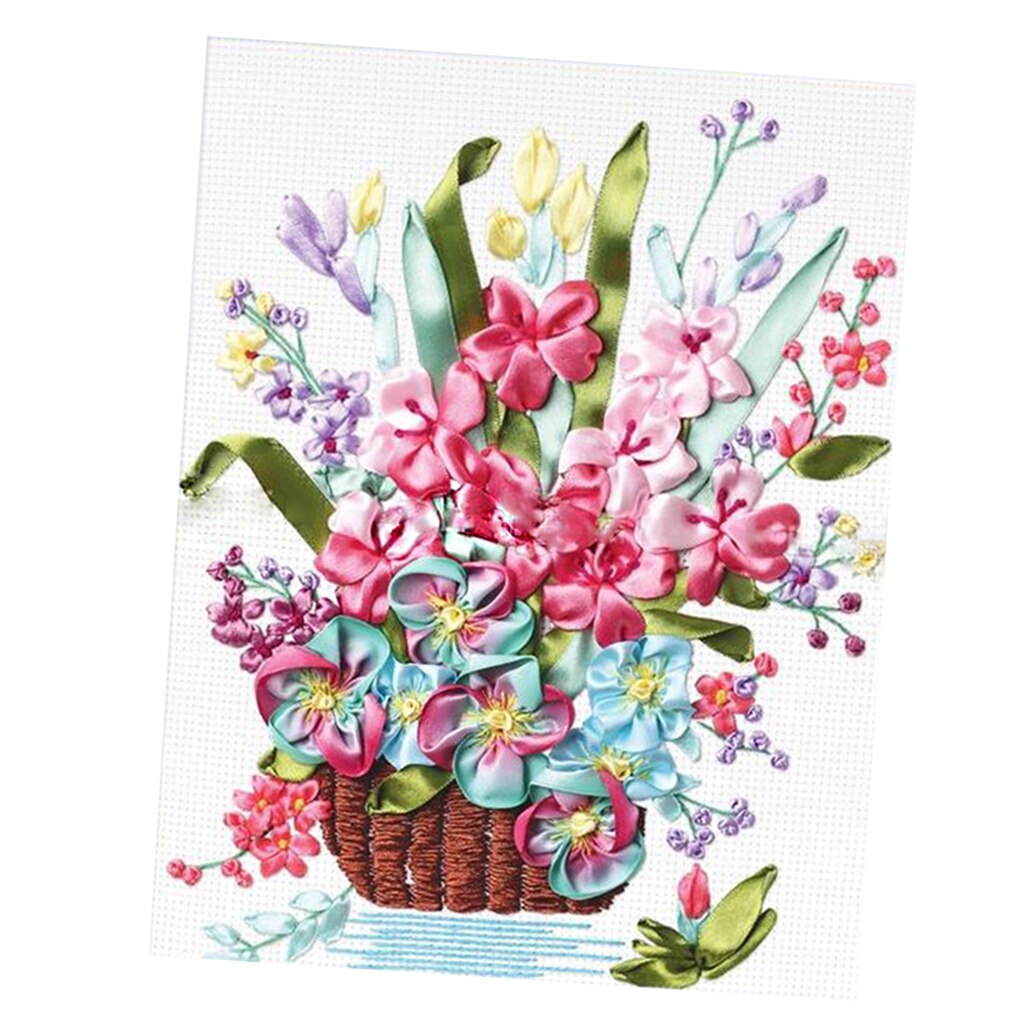 Silk Ribbon Embroidery Kit Spring Flower Bouquet DIY Projects Birthday