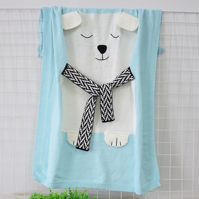 Manta de oso blanco para niños, manta tejida para las orejas, esterilla de playa, manta para bebé,: Light blue