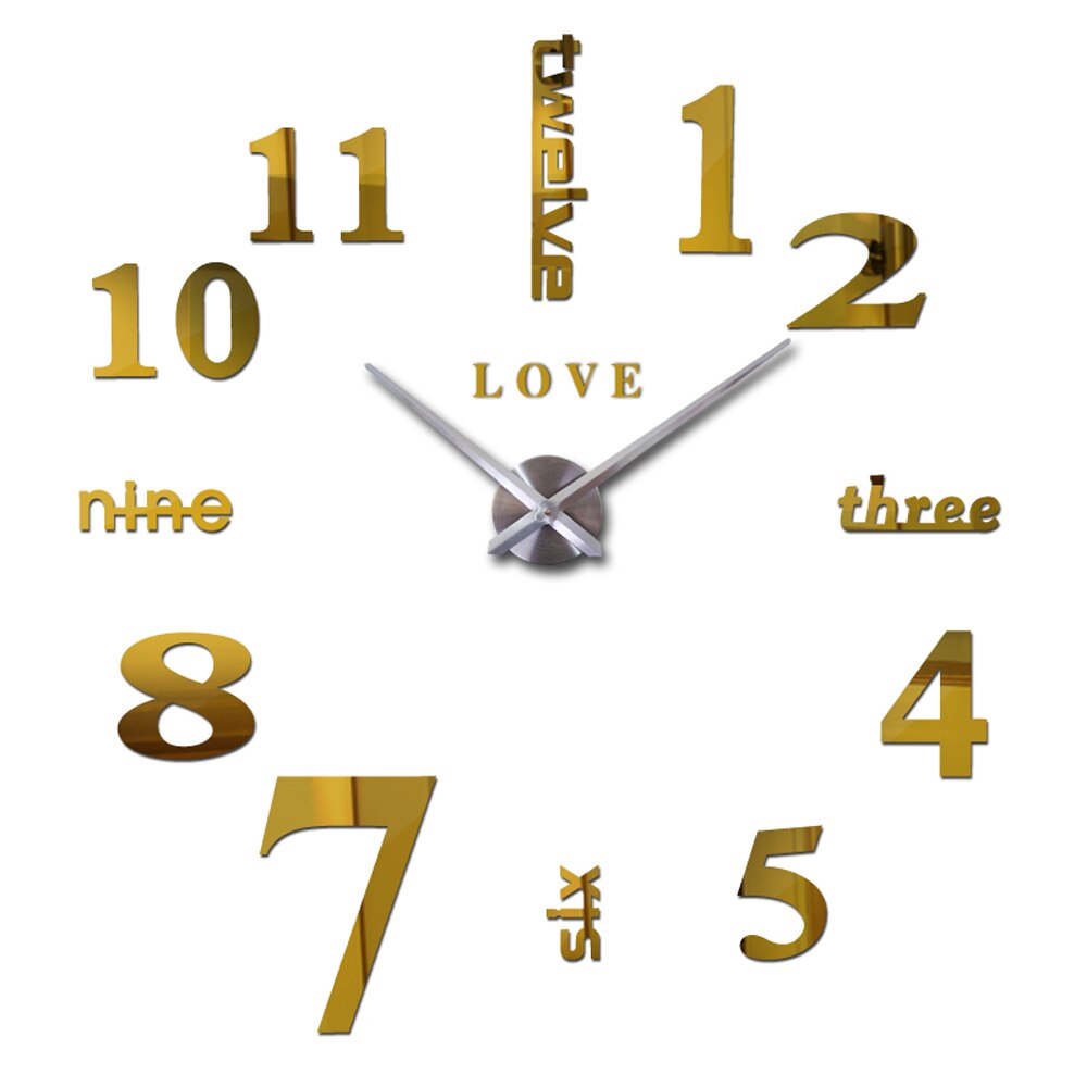 Reloj de pared con espejo grande de amor, moderno, grande, bricolaje, , letras en inglés, árabe, Digital, para decoración del hogar