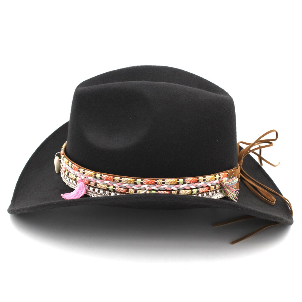 Mistdawn kvinder damer uld bred rand vestlige cowboy hat cowgirl ridning kostume kasket kvast boheme hatbånd størrelse 56-58cm bbd