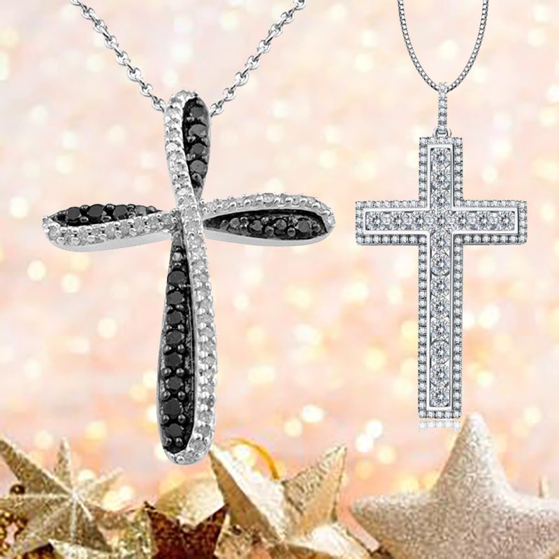 Regalo di compleanno per feste da uomo da donna di lusso classico semplice personalità croce collana gemma lustro croce pendente