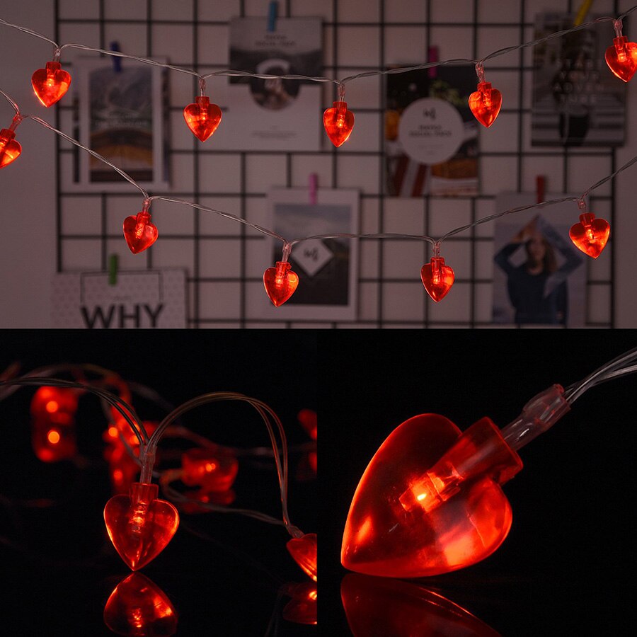 Battery Operated Heart Love Valentine Lights 10/20/30/40leds Heart Shaped String Lights for Wedding Party Birthday Home Decor