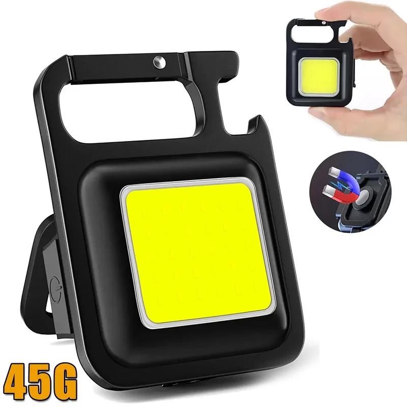 Mini-zaklamp sleutelhangerlicht COB-werklamp USB oplaadbare lamp met 90 ° Opvouwbare zijlichten Superheldere draagbare lantaarns: Rood