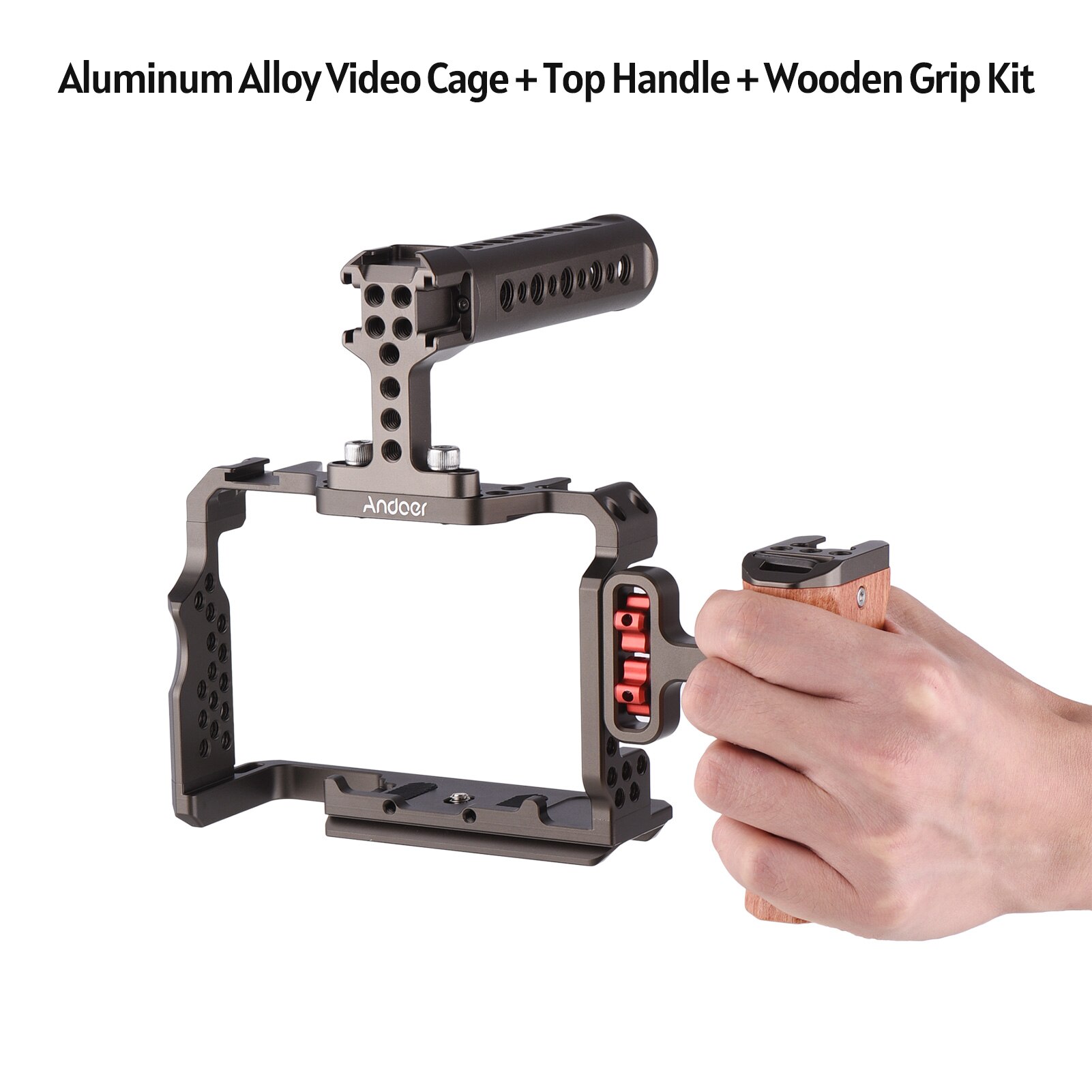 Andoer-Kit de jaula para cámara Sony A7iii, accesorios de aleación de aluminio con plataforma de vídeo, mango superior, agarre de madera para Sony A7 III/ A7 II caiola para dslr