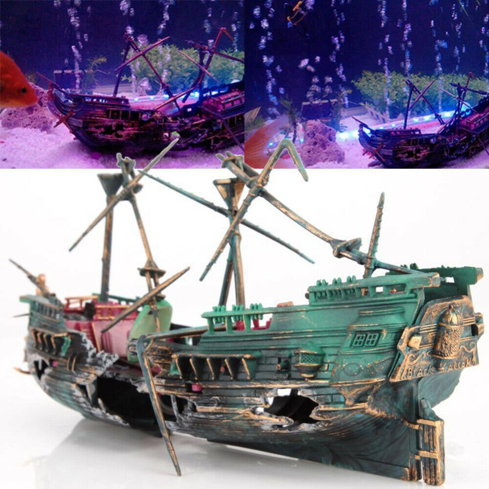 Decoración de bote para acuario grande de 24x12cm, decoración de bote para acuario, Barco Pirata, decoración de tanque de peces