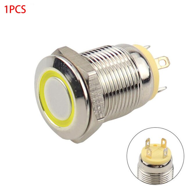 12/16/19/22mm Led Button Switch LED Light Momentary Latching Car Engine Power Switch Waterproof Self Resetting Metal Switch: Yellow