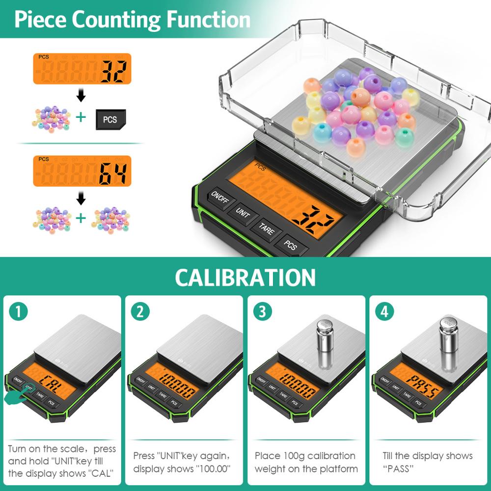 Báscula Digital electrónica multifunción de alta precisión, balanza de cocina para alimentos de 0,05g-300g, con pantalla LCD