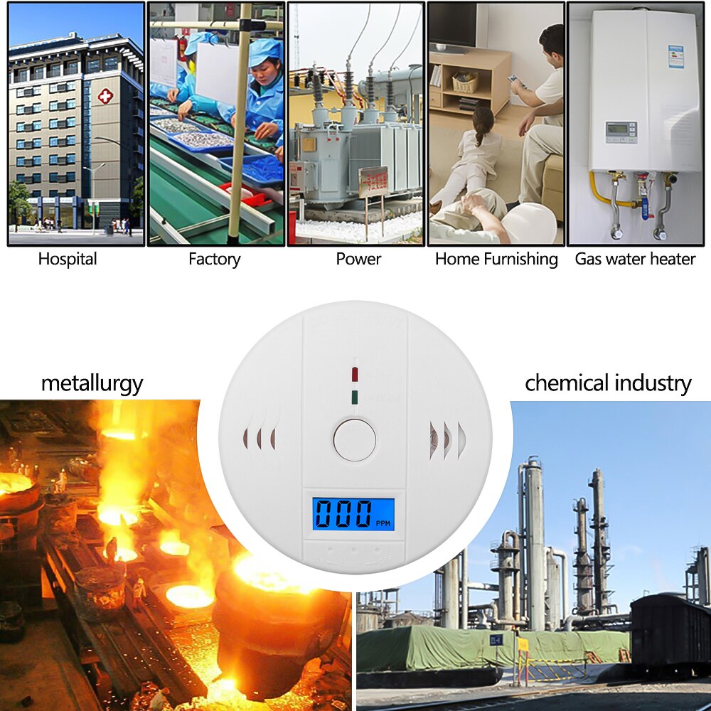 Home Security Independent CO Gas Sensor LCD Digital Screen Carbon Monoxide Environment Detector 85dB Automatic Toxic Gas Alarm