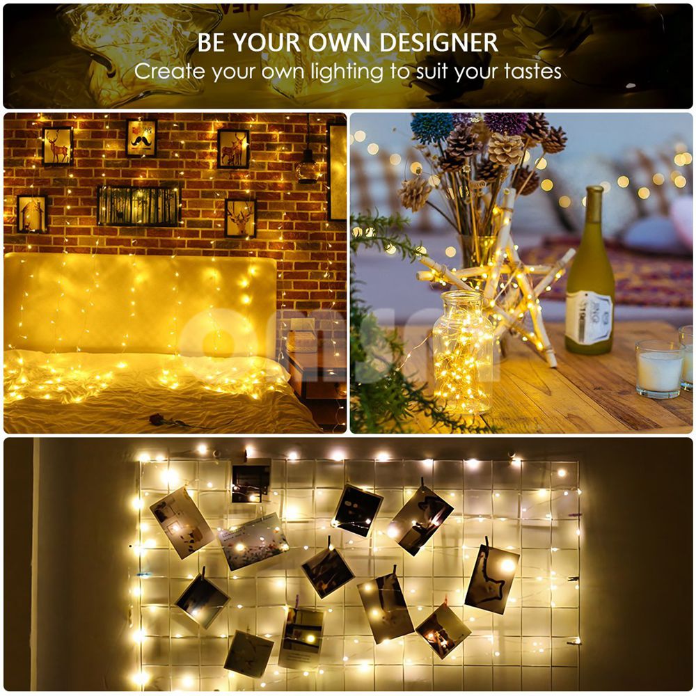 Tira de luces LED, alambre de cobre, 2M/3M/5M/10M, impermeable, para decoración de fiestas navideñas y bodas