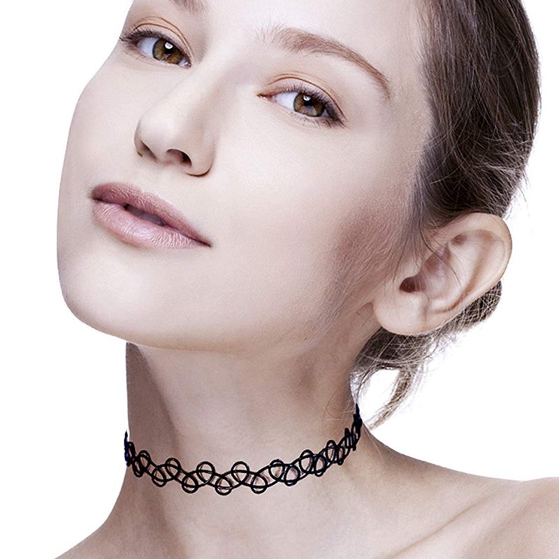 90s Black Choker Set - 24 Piece Stretchy Necklace, Bracelet & Ring Collection For Vintage Style