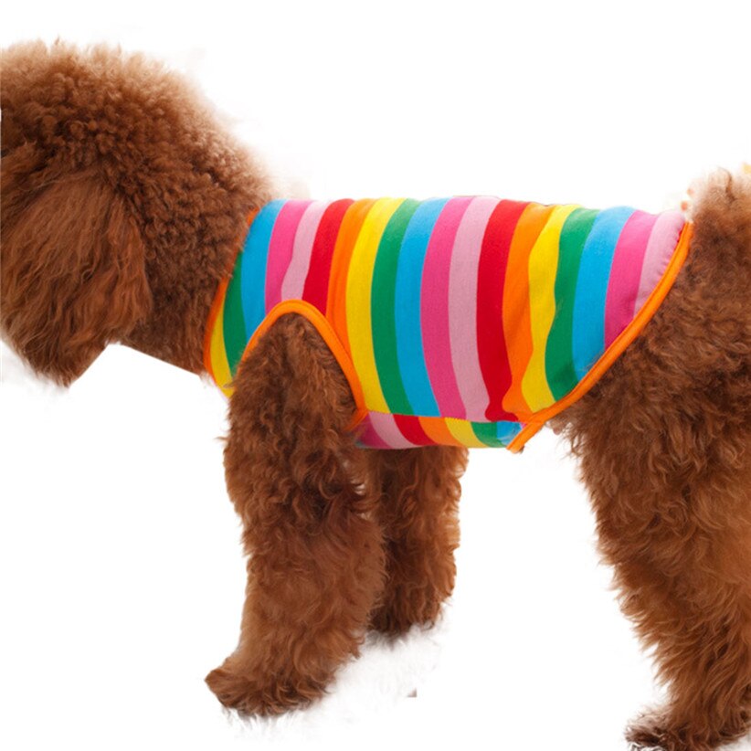 Nieuw Regenboog Streep Huisdier Shirt Vest Hond Kleding Puppy Kat Kleding Kostuum Kleding Voor Teddy Zomer Kleding