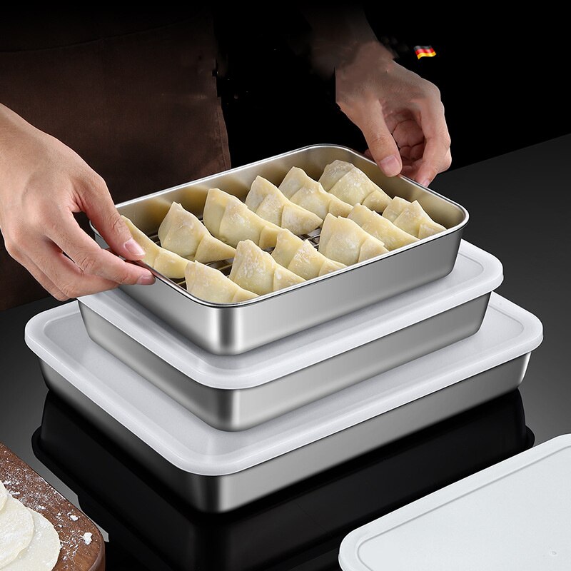 304 Stainless Steel Food Storage Box Refrigerator Food Storage Containers With Lid For Vegetable Fruit Meat Fresh Box Organizer