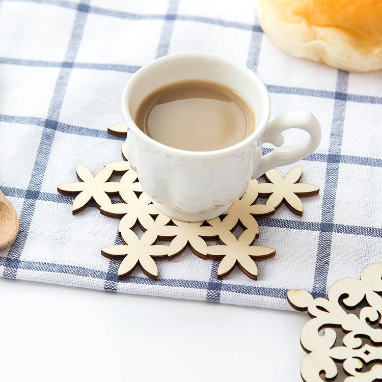 5 unids/set posavasos de madera Cocina Navidad lugar antideslizante estera de mesa decoración para el hogar taza de bebida té café copo de nieve pad