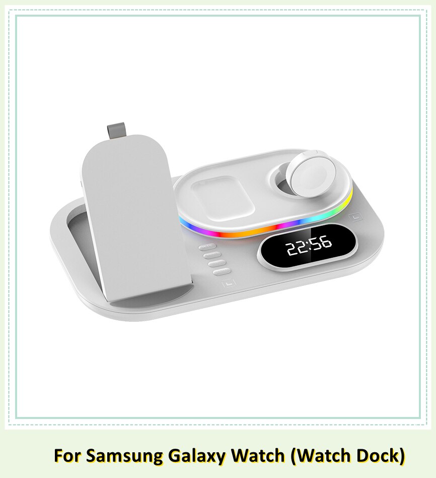 Galaxy Watch RGB 30W Wireless Charger Dock Qi 4 in 1 Charging Station Compatible with Apple Airpods iPhone Samsung S21 Note 20: White Galaxy