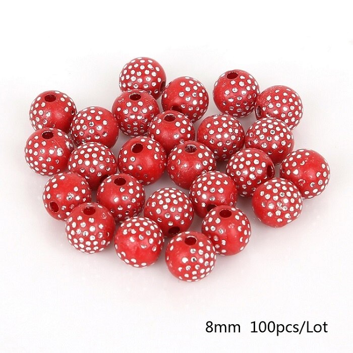 100 stk 8mm farverige runde akrylperler rhinsten charme perler til smykkefremstilling gør-det-selv håndværk scrapbog dekoration: Rød