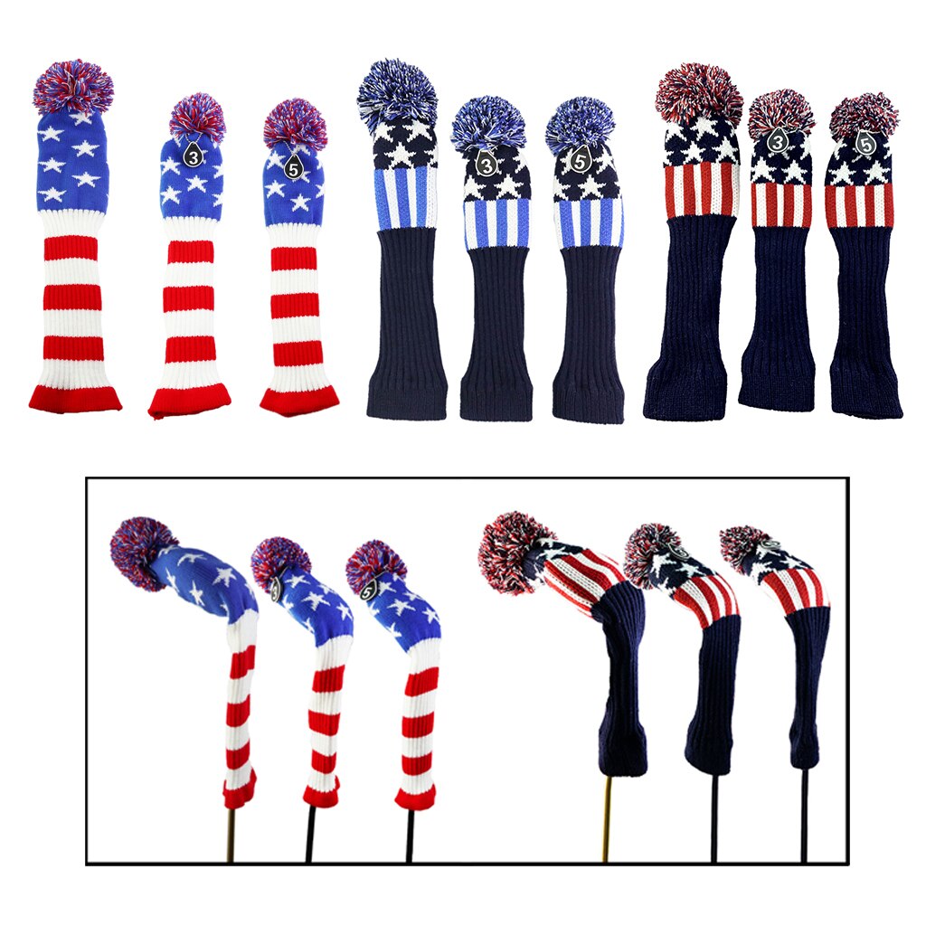 Knit Pom Pom Head Cover Driver Fairway Wood Hybrid Headcover Head Covers Set
