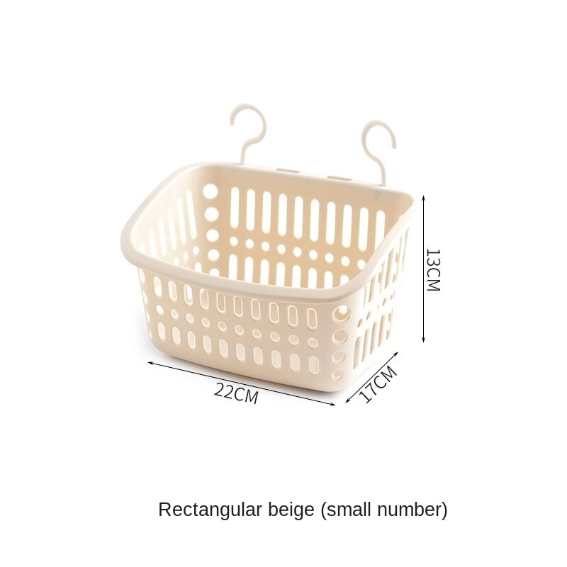 Hanging Storage Basket Bathroom Hanging Basket Toilet Plastic Storage Basket Wall Hanging Storage Basket Plastic Storage Holder: Rectangular-Beige-S