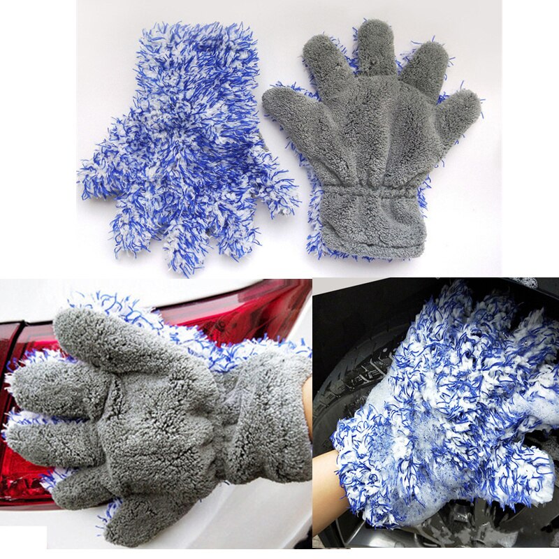 1 Pcs Coral Fleece Car Washing Gloves Multi-Used Soft Automobiles Cleaning Gloves Auto Detailing Cleaning Tools Supplies