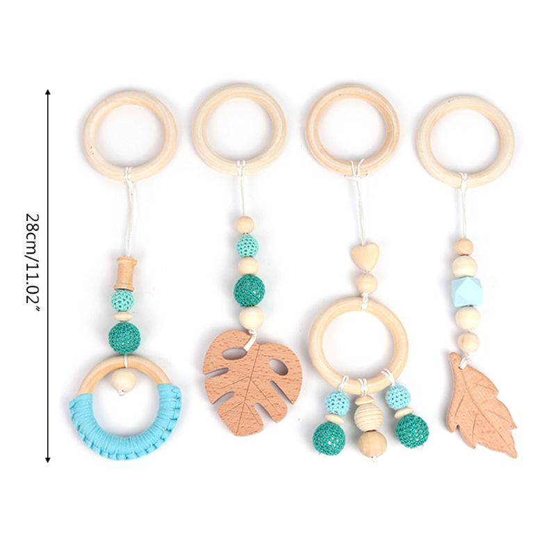 4 Stks/set Baby Play Gym Frame Wandelwagen Opknoping Hangers Hout Ring Bijtring Molaire: Leave Blue