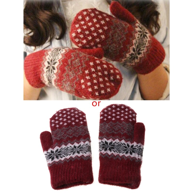 Winter Warm Knitted Gloves Christmas Jacquard Mittens Women Snowflake Gloves: Default Title