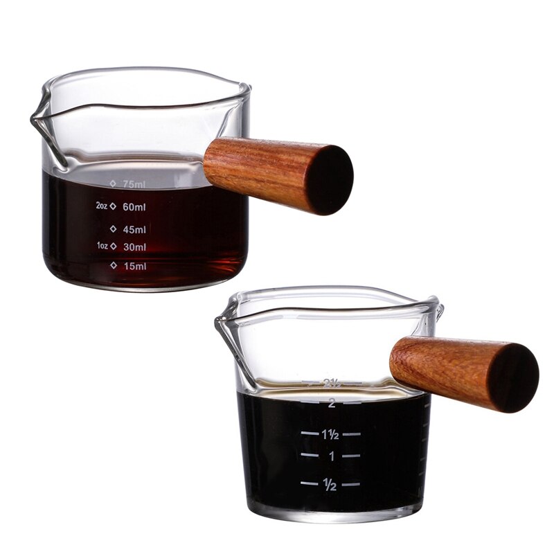 Heat-Resistant Glass Measuring Cup with Scale Milk Cup Wooden Handle High Borosilicate Glass Espresso Coffee Cup: Default Title