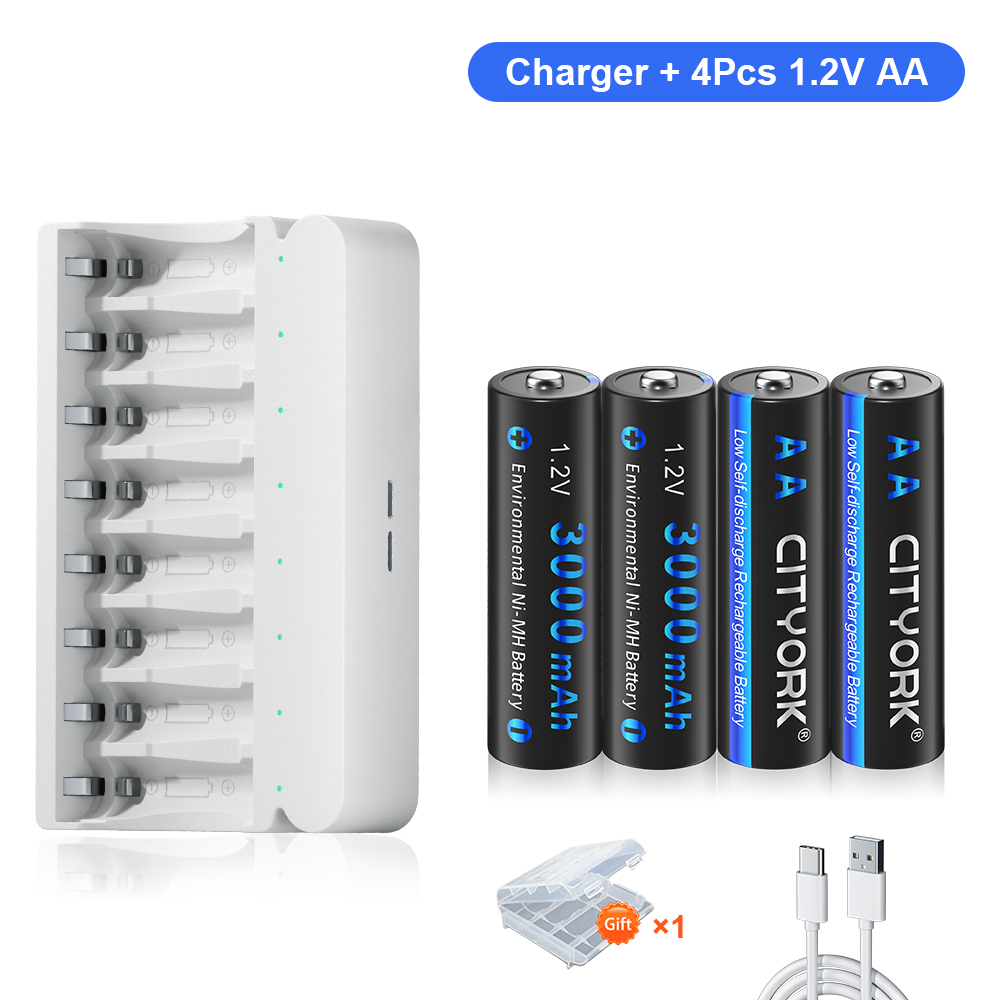 CITYORK 1,2 V AA AAA batería recargable NIMH NI-MH + 8 ranuras LED cargador rápido de batería inteligente para baterías NIMH AA AAA de 1,2 V: Multicolor