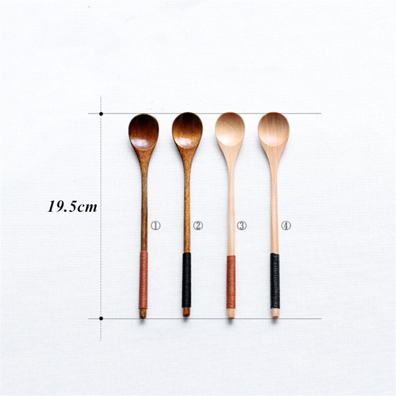 6Pcs/Set Handmade Wooden Long Teaspoons Japanese Style Dessert Spoon Honey Coffee Mixing Spoons Kitchen Tableware