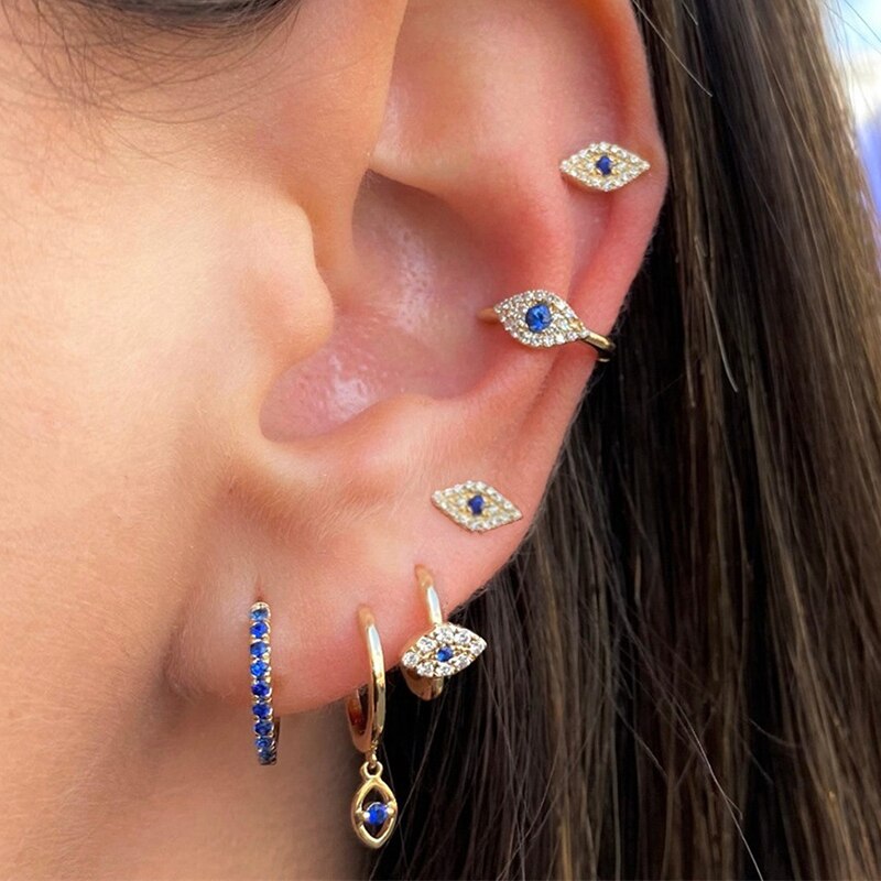 Pendientes de aro para Piercing de cartílago de oreja de acero inoxidable para mujer, aretes pequeños Huggie de mal de ojo, accesorio de joyería Punk para , 1 ud.