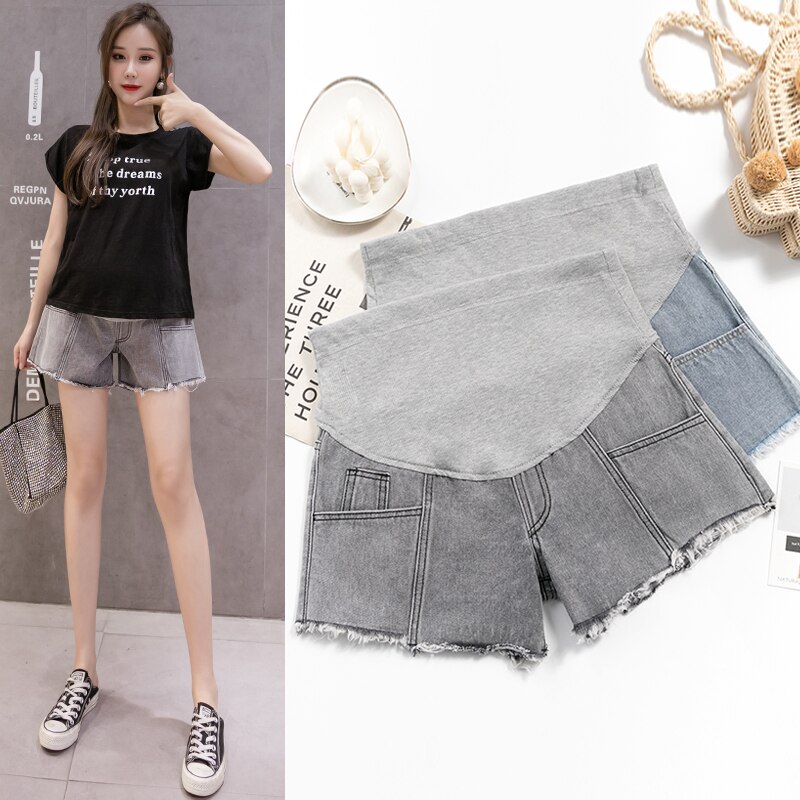 Sommer fødselspermisjon korte jeans bomull mage loos uformelt shorts lommer bunner til graviditet kvinner gravid denim jean