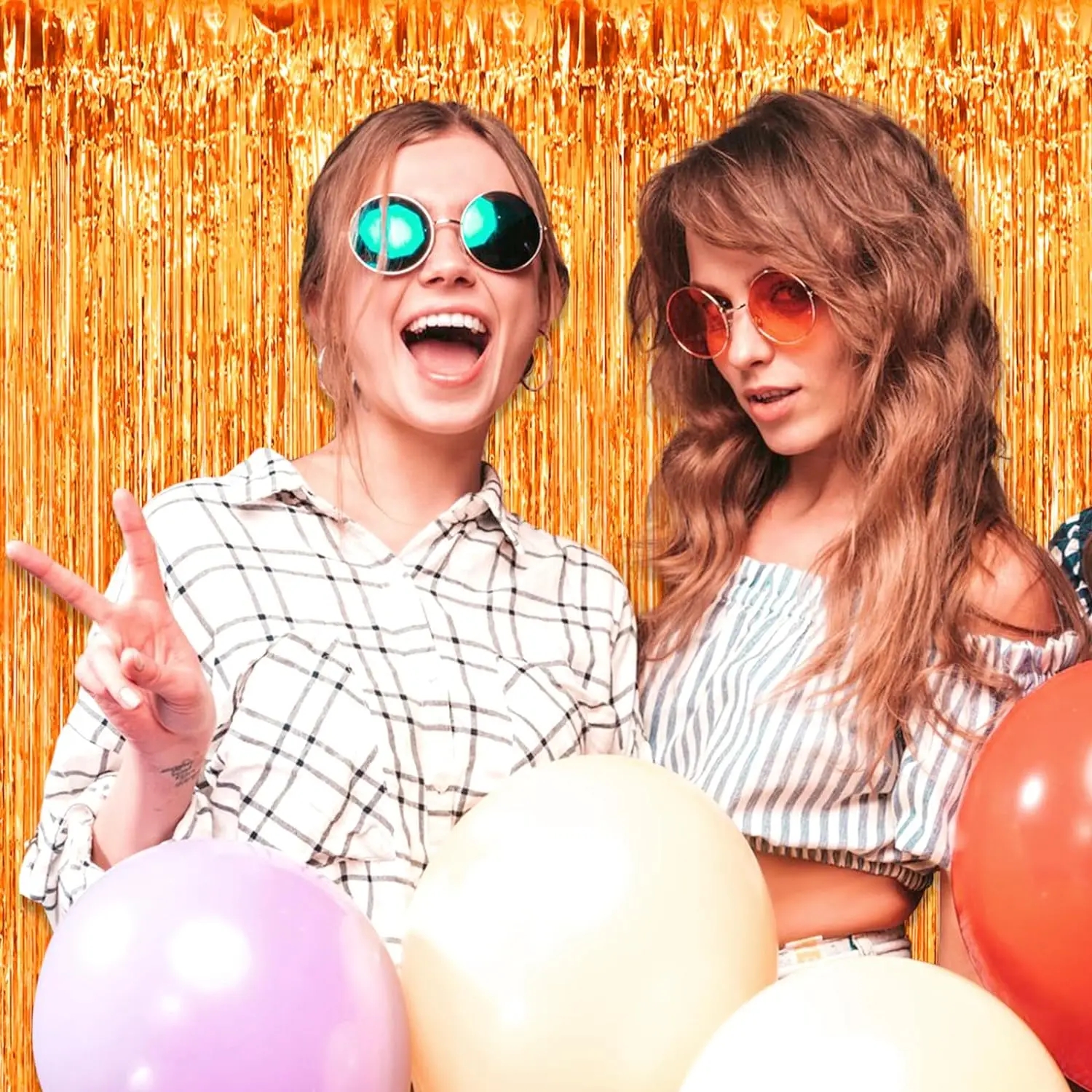 3er- pack orangefarbene quasten-hintergrunddekorationsset, metallische folienquasten-vorhanghintergrund, geeignet für wichtige szenen