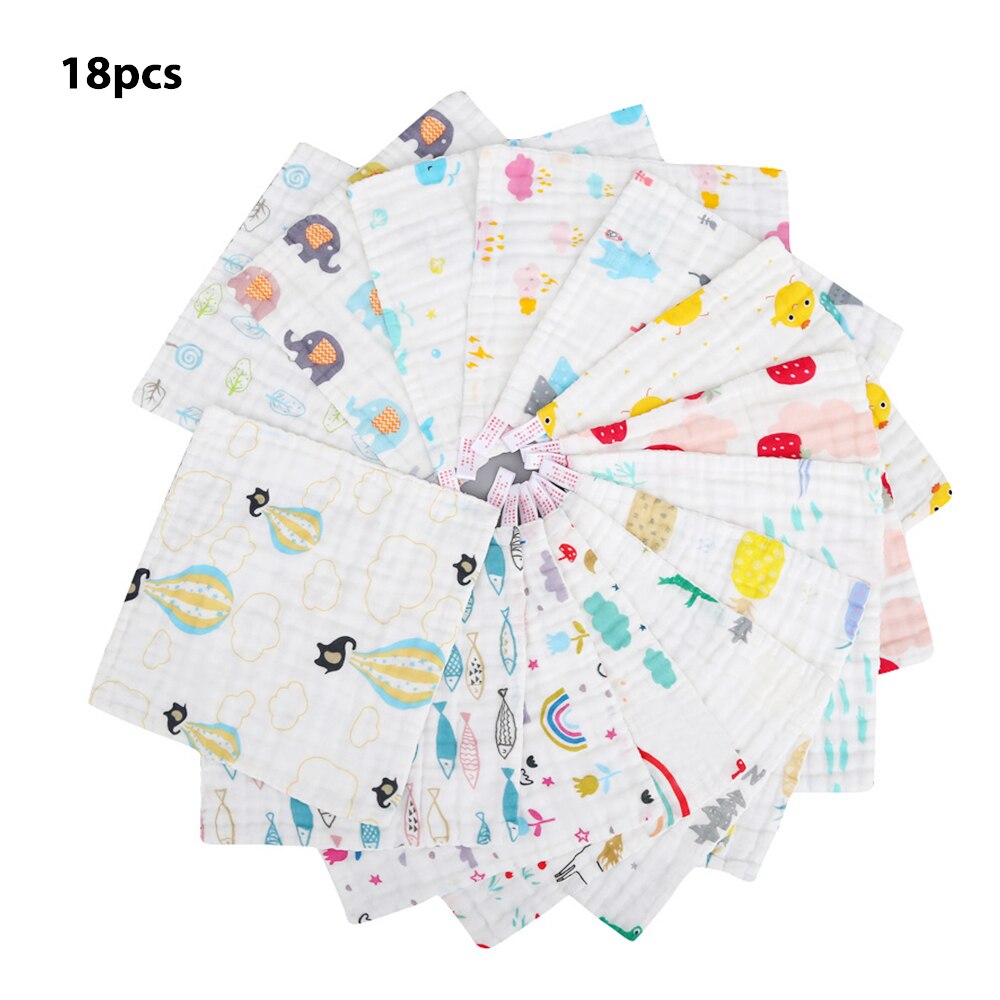 Willekeurige 30Pcs Zes-Layer High-Density Katoen Vierkante Handdoek Kleine Handdoek Baby Gezicht Handdoek Cartoon Gaas Hand handdoek Voeden Handdoek 1 Set: 18PCS