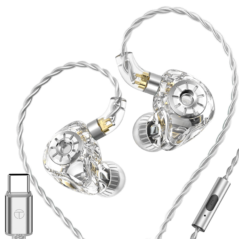 TRN ST1 PRO 1DD 1BA hybrydowe douszne słuchawki douszne przewodowe z przełącznikiem strojenia słuchawki anulujące słuchawki douszne HIFI basowy zestaw słuchawkowy: Srebrny