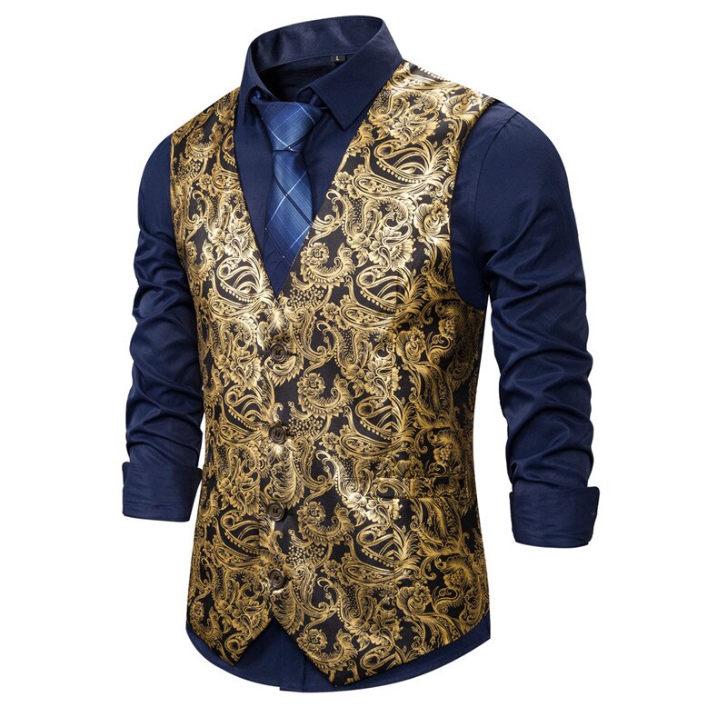 Guld steampunk herr röd väst casual paisley blommiga balklänningar väst herr företag ärmlös slim fit colete masculino