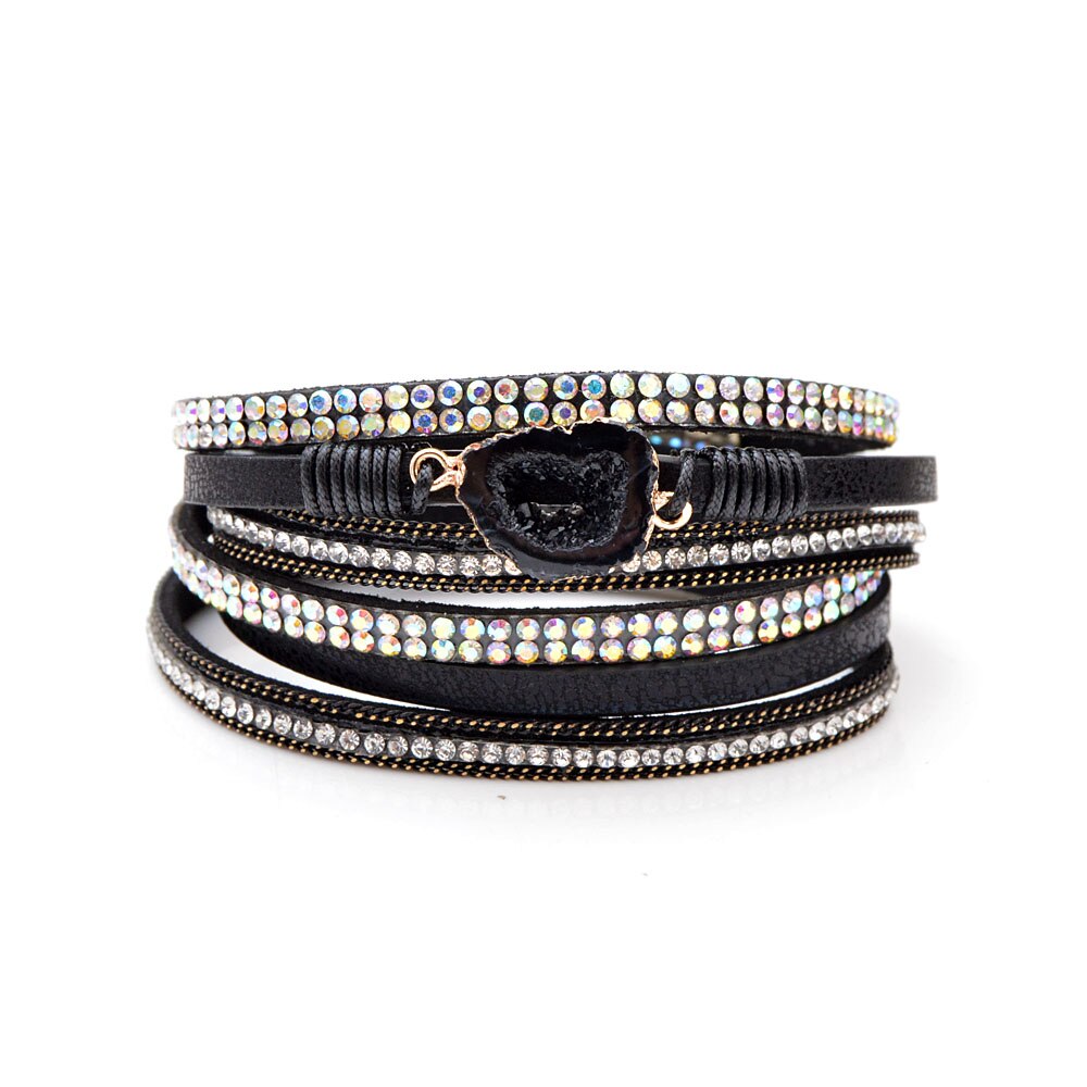 Cindy xiang 3 cores moda natural pedra pulseiras de couro para mulheres e homens unissex manguito pulseiras longo torcido braceletes verão: black