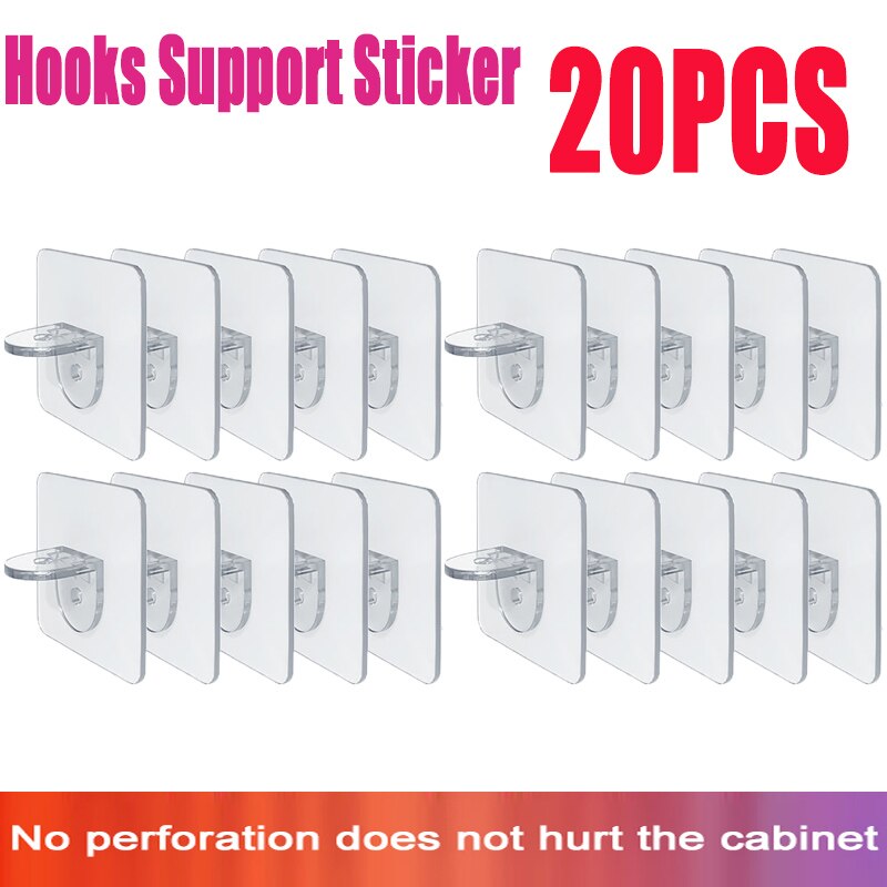 20/10Pcs Plank Houder Ondersteuning Haken Muur Sticker Gelaagde Partitie Beugel Plakken Schroef Haak Ondersteuning Plank Haak: 20pcs