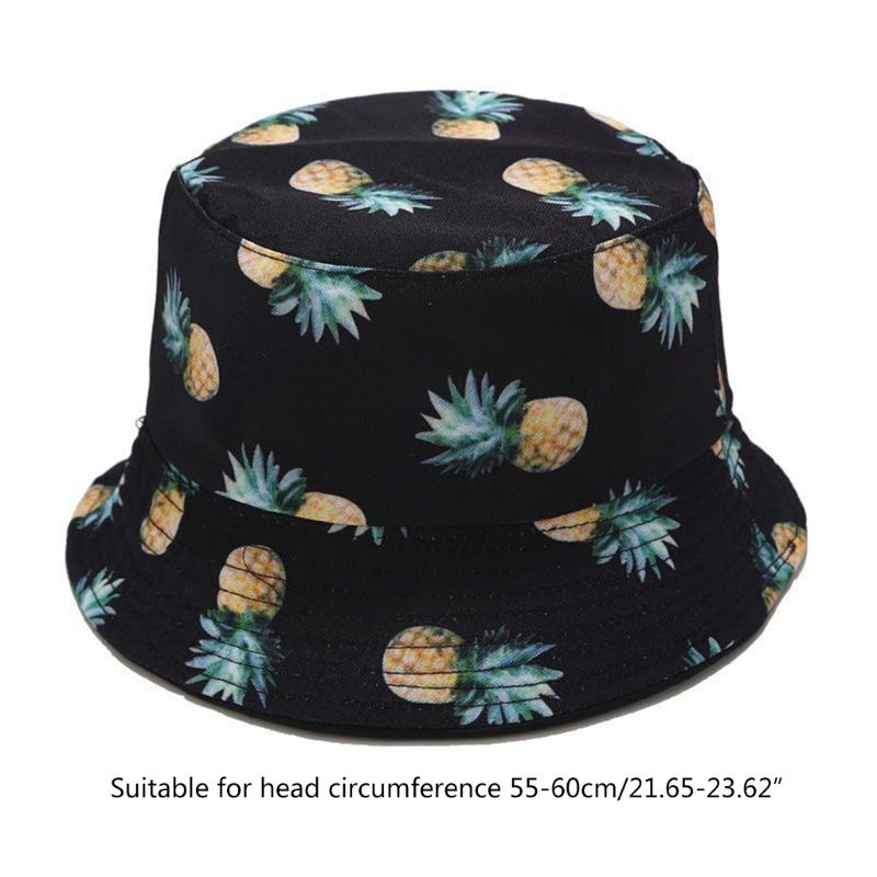Unisexe été deux côtés porter réversible seau chapeau bohème ananas pastèque Fruits impression pliable pêcheur casquette