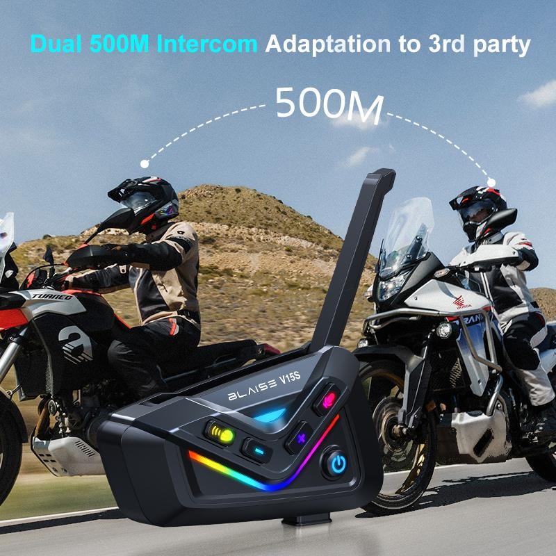 Blaise  v15s mesh intercom headset sepeda motor headset støtter 15 førere musikkdeling vanntett motorsykkel