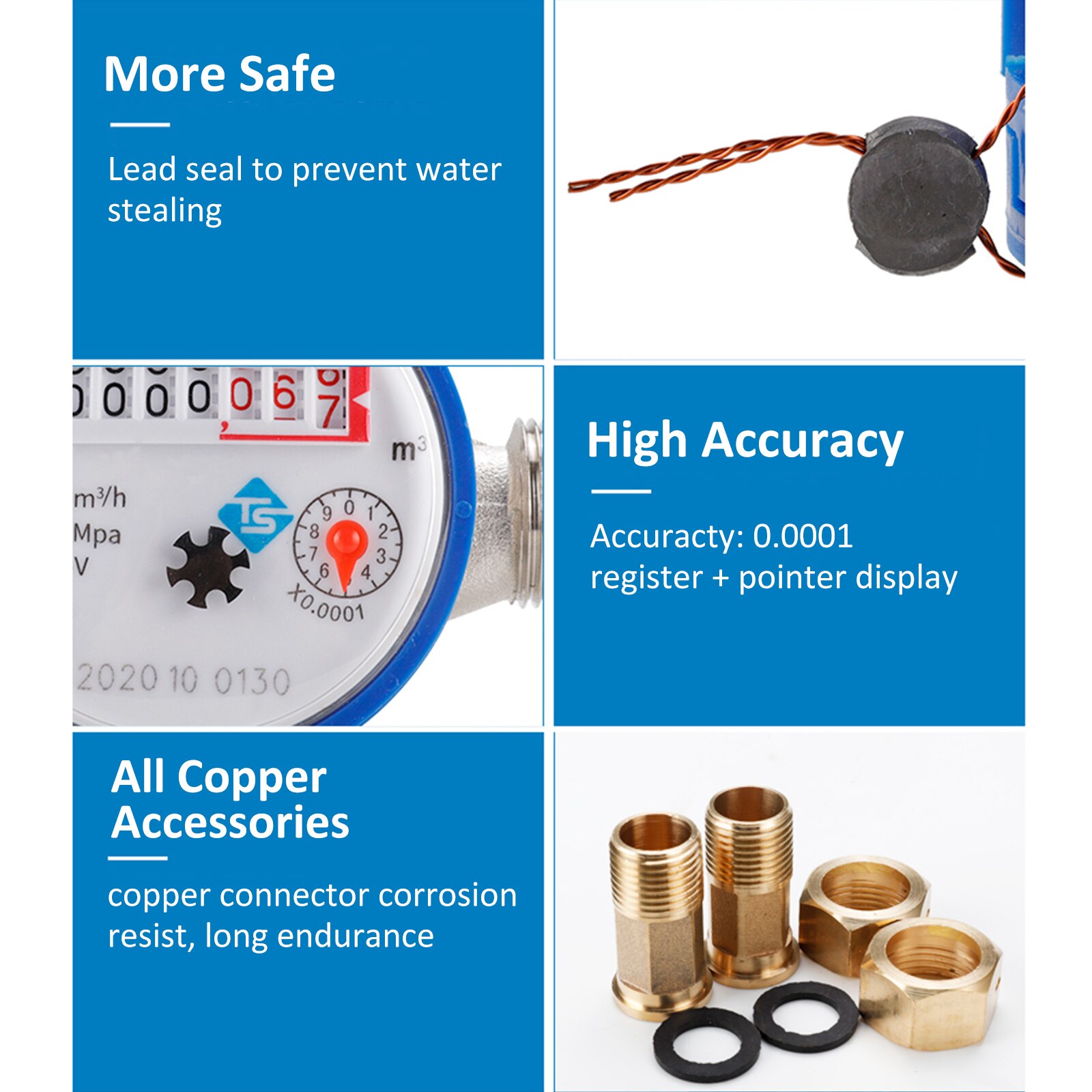 15Mm 1/2 Inch Koud Water Meter Met Gratis Fittings Roterende Teller Water Meten Meter 0.0001 Voor Tuin & Huis gebruik