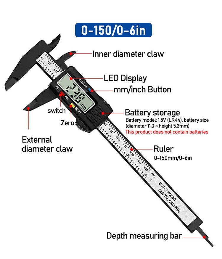 3piece Set Digital Caliper Level and Angle Ruler Height Ruler Depth Ruler Multi-function Measuring Tool Woodworking Tool: 1pcs caliper
