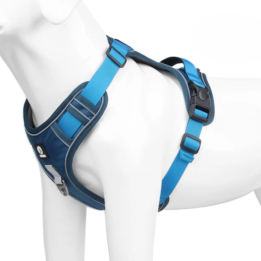 Dog Leash Explosion-proof Punch Handle Multifunctional Chest Back Large Dog Rope Reflective Pet Chest Strap: 4XL / Navy Blue